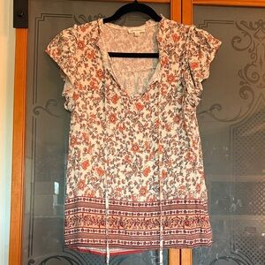 Blu Pepper Orange and Cream Floral Blouse